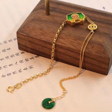 THAI SILVER Jade Ruyi Lock & Ancient Coin Bracelet
